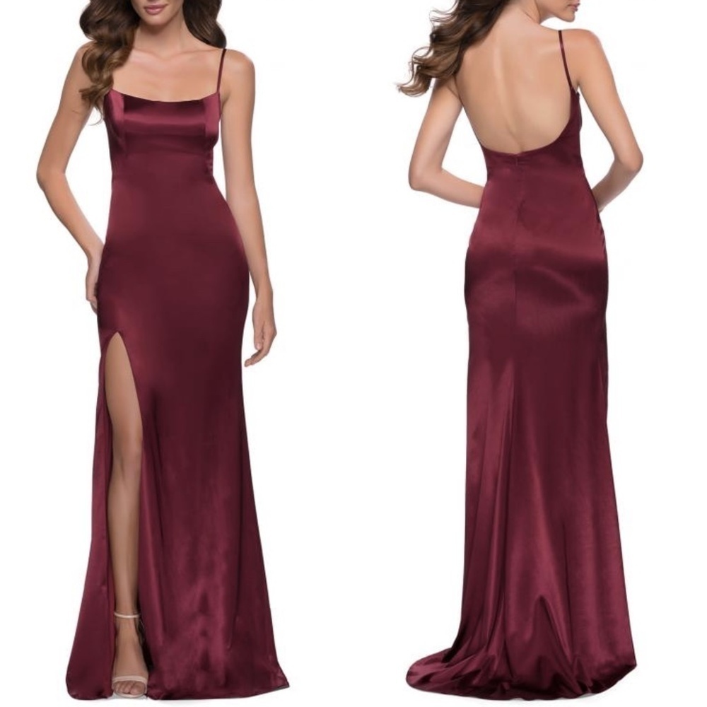NEW La Femme 29945 Stretch Satin Full Length Gown Sz. 2